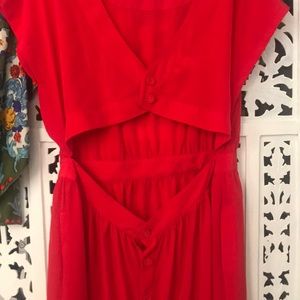 Sexy red cutout back dress with pockets & buttons